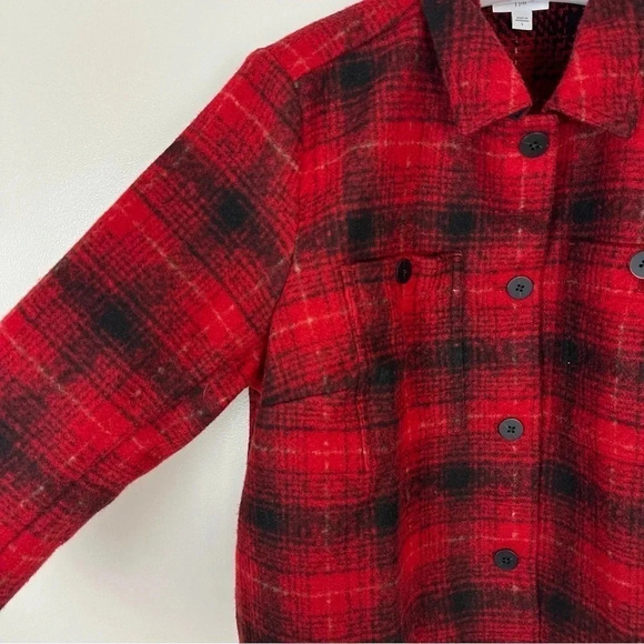 J. Jill Brushed Plaid Cropped Shacket Jacket‎ Large Scarlet Red Soft Cozy Fall - Picture 7 of 15